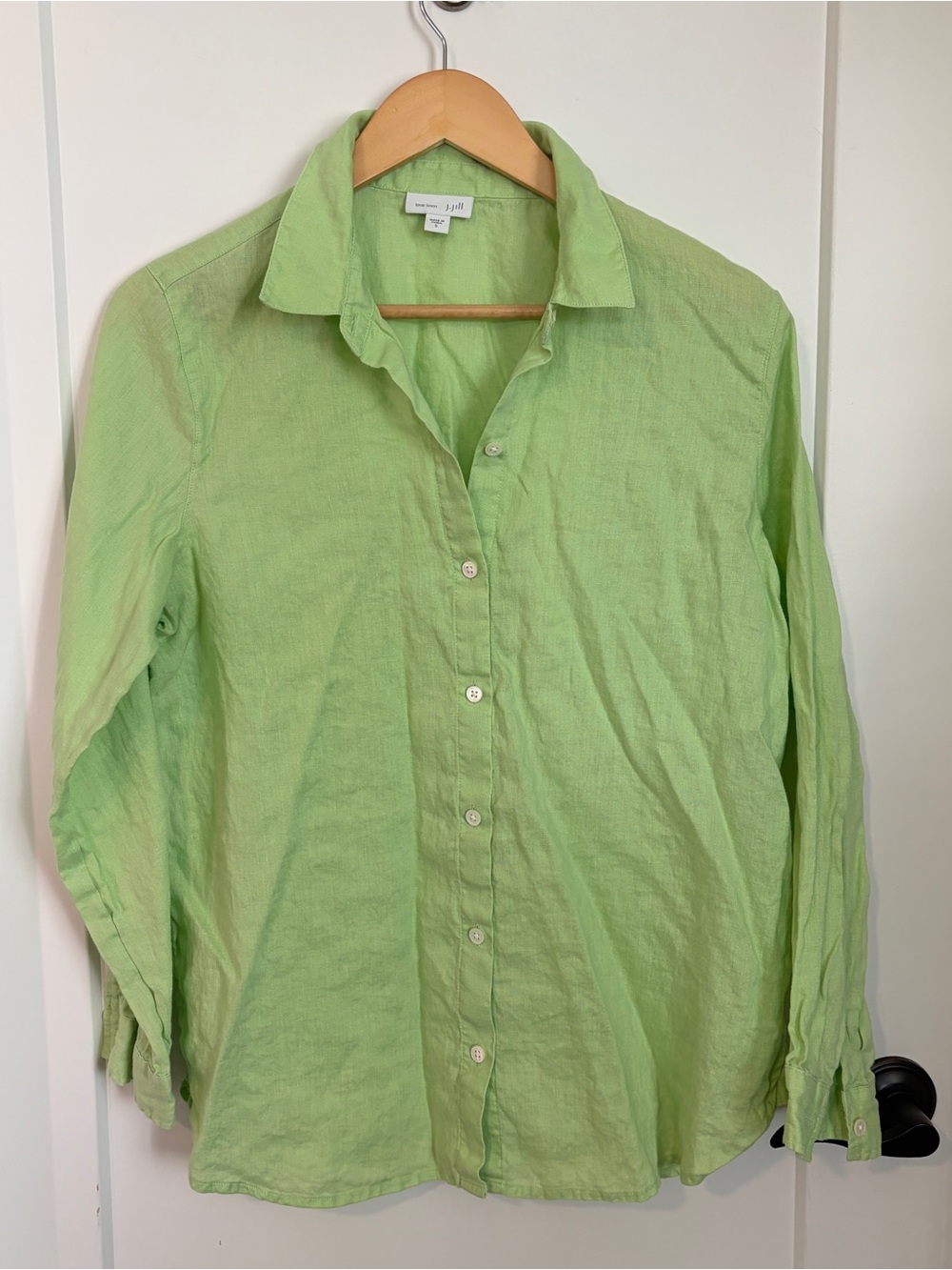 J. Jill Love Linen Light Green 100% Linen Button-Down Shirt